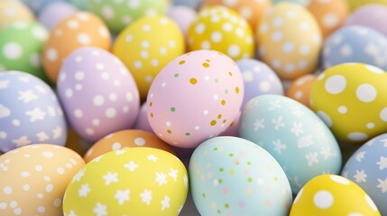 Vibrant Easter Celebration: Close-Up of Colorful Painted Eggs, Egg Hunt Background, Festive Decorations, Holiday Spirit