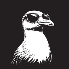 Illustration Möwe schwarzweiß mit Sonnenbrille