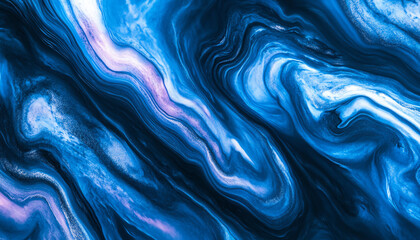 Fototapeta premium An abstract blue and pink marbled texture with flowing patterns.