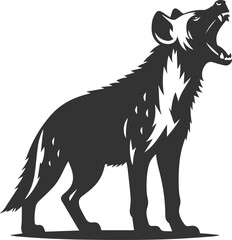 A hyena standing tall with its mouth open vector animal silhouette