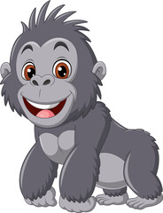 Cartoon young gorilla isolated on white backgound