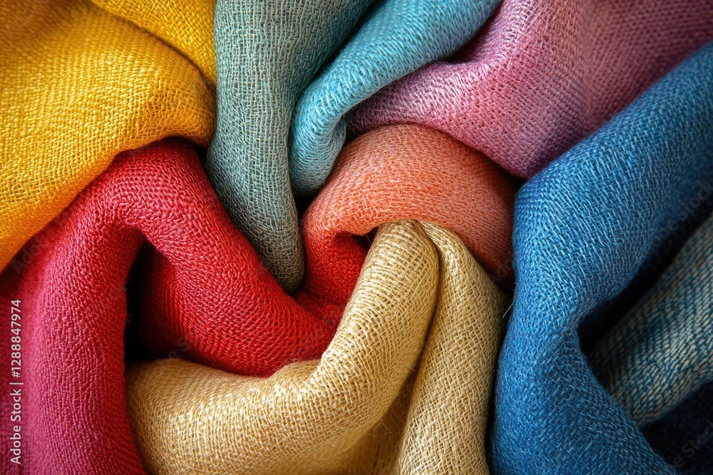 Aufkleber a vibrant display of colorful, textured fabrics arranged in a swirling pattern.