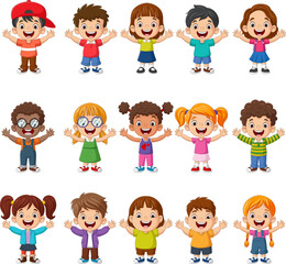 Cartoon collection of  happy multiethnic kids