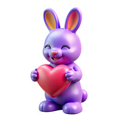 Obraz premium Cute rabbit holding a pink heart, glossy and colorful 3D style. Cute rabbit 3D icon