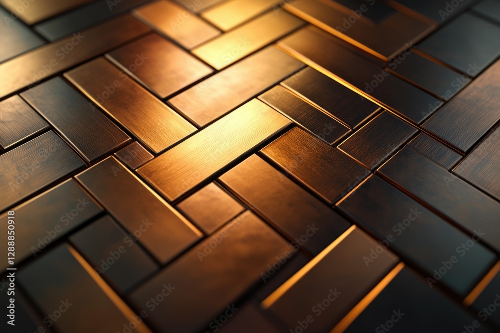 Poster abstract image of a metallic surface with bronze and dark brown rectangular tiles arranged in a herr