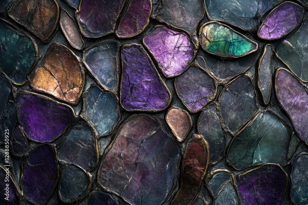 Aufkleber a close-up of a mosaic made of dark, iridescent stones, each with unique color variations and metall