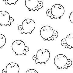 Cute kawaii pomeranian dog. Seamless pattern. Coloring Page. Cartoon character. Vector drawing. Design ornaments.