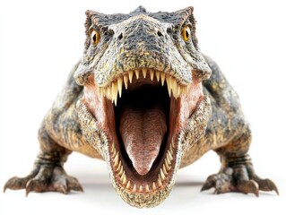 Obraz premium Roaring Dinosaur Model Displayed on White Background - Ideal for Educational Posters or Toy Advertisements