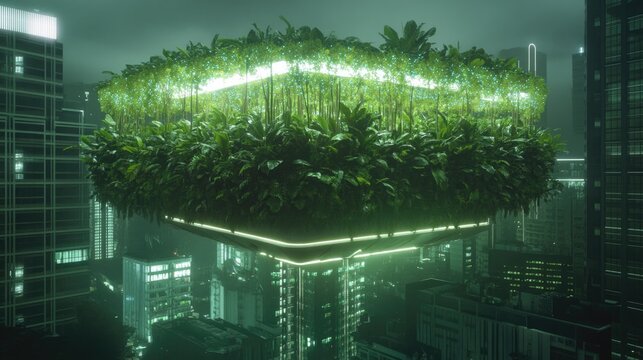 Futuristic floating garden integrates nature with urban architec