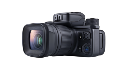 Exploring the intricacies of a modern digital camera, closeup perspective on lens and body