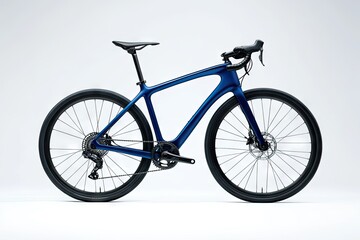 Obraz premium Sleek blue road bike on white background