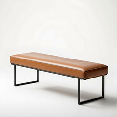 Low-Profile Leather Bench: A tan leather bench with slim black metal legs, presented against a white background.