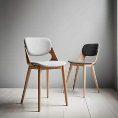 Thin-Legged Dining Chair: A simple Scandinavian-style dining chair with thin wooden legs and a fabric seat.