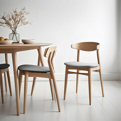Thin-Legged Dining Chair: A simple Scandinavian-style dining chair with thin wooden legs and a fabric seat.