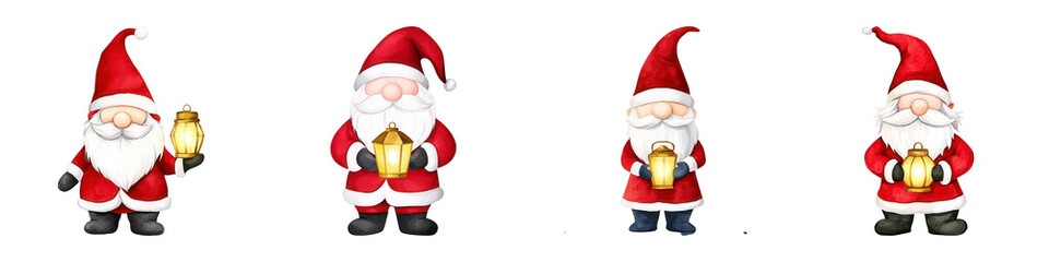 Festive Christmas Gnomes Holding Glowing Lanterns in Red Attire