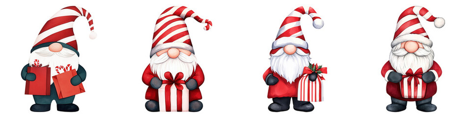 Festive Gnomes Holding Candy Canes and Gifts for Holiday Cheer