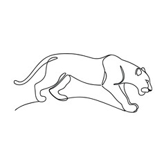 Elegant OneLine Drawing of a Stalking Cougar, Wildcat, Big Cat