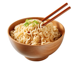 Ramen noodles on chopsticks on transparent background