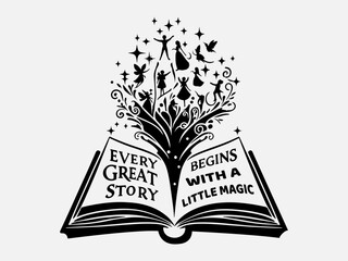 National Tell a Fairy Tale Day Silhouette Vector Illustration with the text ''Every great story begins with a little magic