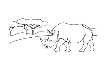 SingleLine Rhino Drawing African Savanna Wildlife Art