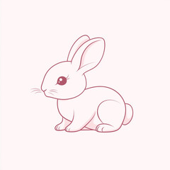 Obraz premium Cute White Bunny Rabbit Illustration Line Art Kawaii Style