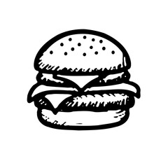Monochrome Burger Sketch Isolated on White