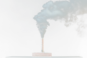 White smoke billowing from an industrial chimney against a Transparent background.