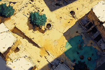 Isometric Battle Map Game Theme Showing Abstract Terrain with Green Blue and Brown Tones