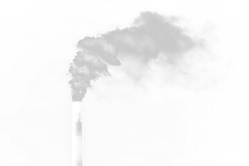 White smoke billowing from industrial chimney against Transparent  background.
