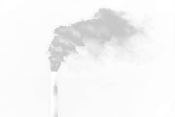White smoke billowing from industrial chimney against Transparent  background.