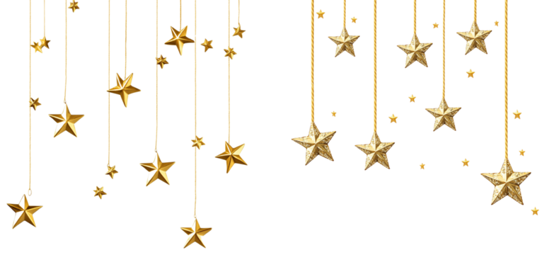  old stars hanging from strings transparent background PNG - Powered by Adobe
