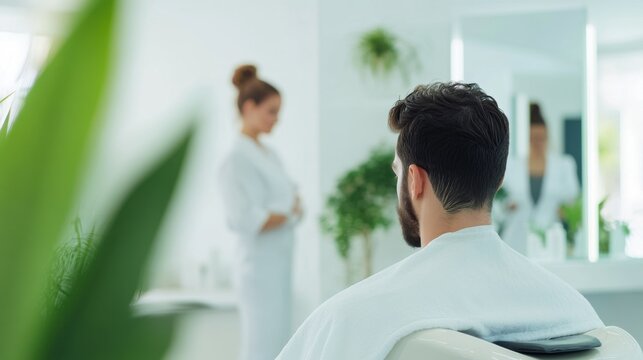 Hair restoration session in a serene, modern clinic. Featuring rejuvenation and hair regrowth treatments