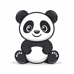 Fototapeta premium Cute Cartoon Panda Bear Sitting Black and White Illustration