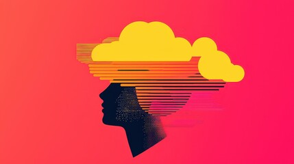 Creative silhouette with colorful cloud and lines