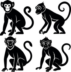 Black Monkey Silhouette Icon Simple Vector Art for Designers.