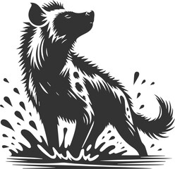 A hyena shaking off its fur after a swim vector animal silhouette
