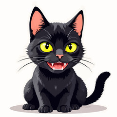 Obraz premium Cartoon style happy black cat shows teeth