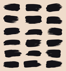 Collection of Black Ink Brush Strokes on Beige