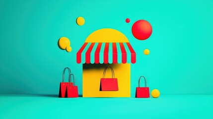 Fototapeta premium Colorful Paper Shop with Stylish Bags and Bold Shapes