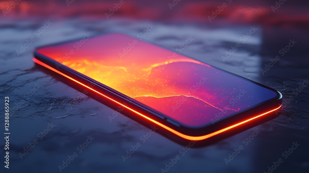 Poster modern smartphone with glowing edge and vibrant screen display
