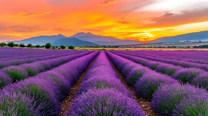 Obraz premium Lavender Field at Sunset - Provence Landscape