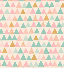 Geometric pattern with pastel pink, teal and gold triangles