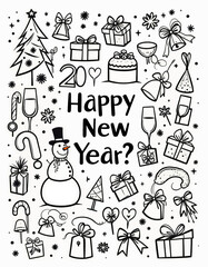 Hand-drawn Happy New Year celebration sketch

