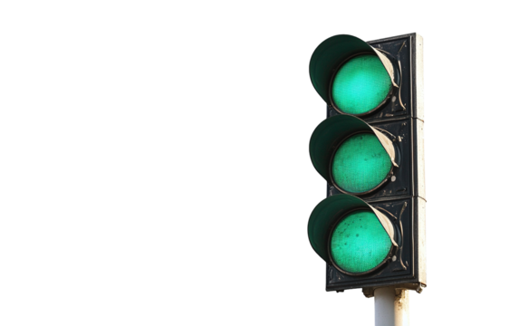 Green traffic light on transparent or white background,png