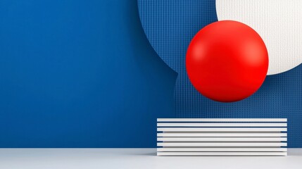 Abstract Geometric Display With Red Sphere And White Shelves