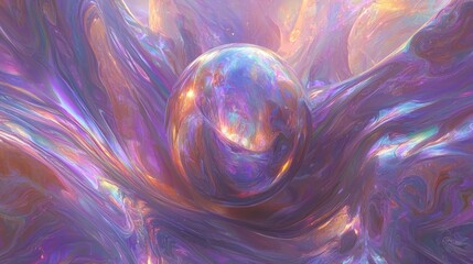 Abstract Colorful Swirl with Shiny Sphere in Dreamy Environment