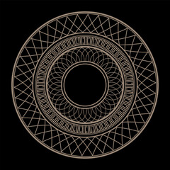 Abstract round gold frame. Luxury Arabic, venetican, Oriental frame, Authentic arabian style. Gold plate for round surfaces, laser cutting, engraving, porcelain, embroidery, sandblasting, ceramic