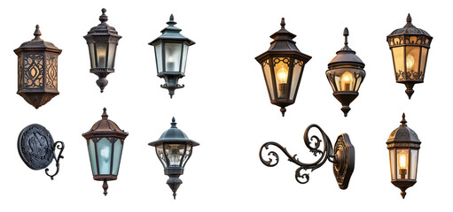  Vintage outdoor wall lamp collection isolated on a transparent background PNG