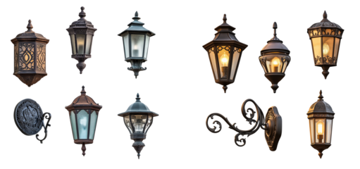  Vintage outdoor wall lamp collection isolated on a transparent background PNG