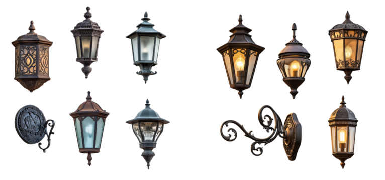  Vintage outdoor wall lamp collection isolated on a transparent background PNG